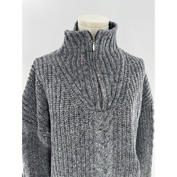 PrAna Womens Gray Cableknit Sweater Wool Blend Mock Neck 1/4 Zip M Cabincore - Picture 3 of 11